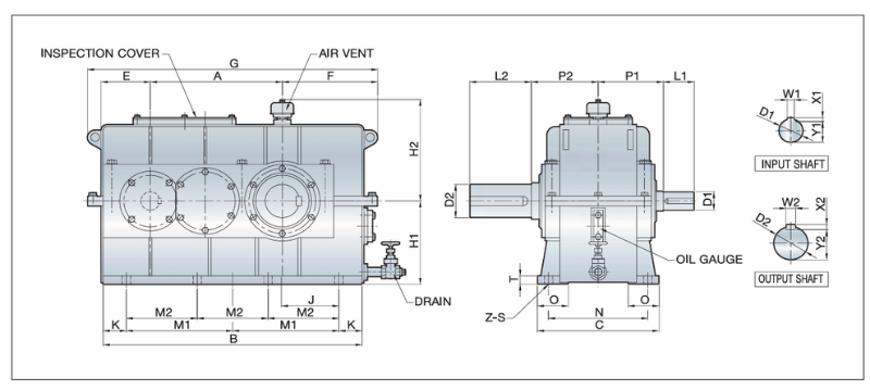 Kích thước cơ bản của Hộp giảm tốc trục vuông góc-Dimensions of Gearbox